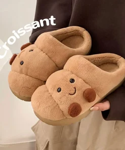 Fun Croissant Bread Cotton Slippers for Men and Women, Winter Couple Home Use, Thick-Soled Non-Slip Home Slippers for Women - Image 5