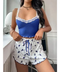 2025 Women's Sexy Lace Lace Camisole Vest Shorts Sleepwear Nightwear Women's Slim Fit Two-piece Home Outfit New Pajama Sets - Image 5