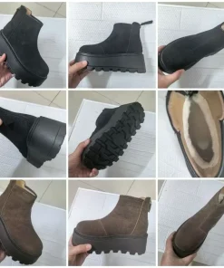 Fujin 7cm Suede Leather Snow Shoes Ankle Booties Platform Winter Boots Women Comfortable Non Slip Chelsea Boots Chunky Heel - Image 5