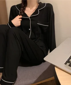 Korean Style Cute Pajama Woman Winter Autumn Sleepwear Lady Long Sleeve Tops Pants 2Piece Pyjamas Solid Lingeries Sets Nightwear - Image 3