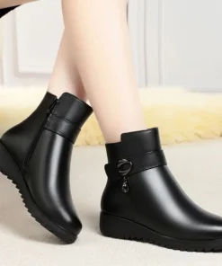 Leather Women Boots 2024 Winter Thick Wool Lined Genuine Leather Women Snow Boots Large Size Women Winter Shoes - Image 5