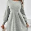 Autumn and winter new type of knitted dress women waist show thin fragrance style of A woman long sleeve A-line sweater dress la
