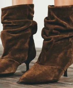 Suede Winter Women High Boots Pointed-Toe Pleated Short Boots Female Brown Retro Elegant Designer Ankle Boots Bottes Femmes - Image 5