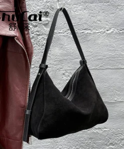Genuine Grade Suede Leather Luxury Designer Large Capacity Women's Tote Bag Vintage Shoulder Crossbody Underarm Bags Trendy New - Image 3