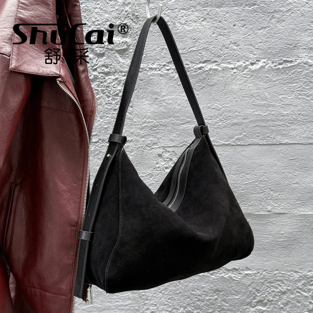 Genuine Grade Suede Leather Luxury Designer Large Capacity Women's Tote Bag Vintage Shoulder Crossbody Underarm Bags Trendy New - Image 3