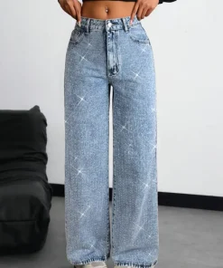 American-style high street retro full-diamond wide-leg jeans for women new 2025 autumn style versatile and slimming great for a - Image 3