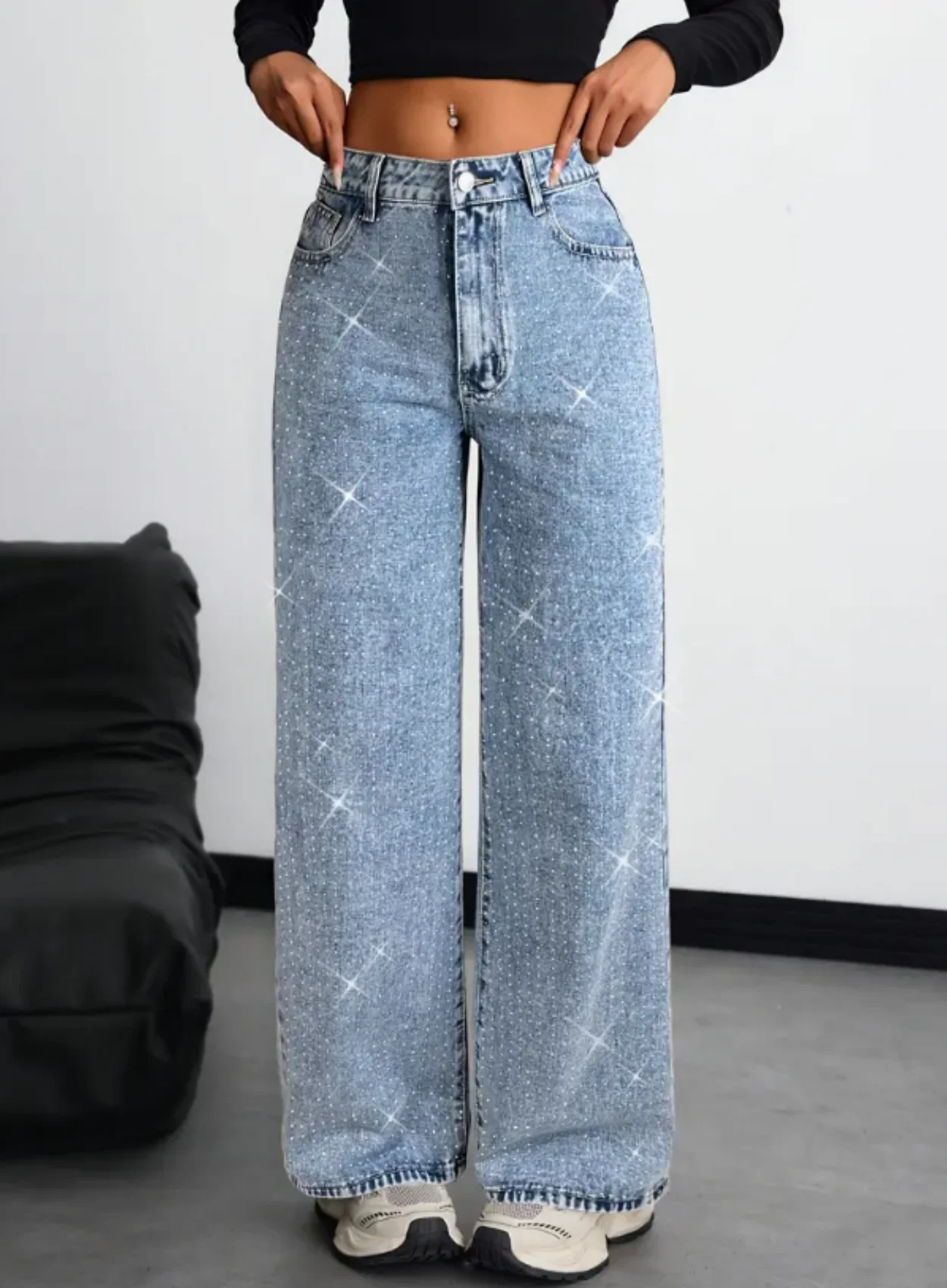 American-style high street retro full-diamond wide-leg jeans for women new 2025 autumn style versatile and slimming great for a - Image 3