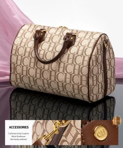 CHCH Women's Pillow Bag Autumn/Winter New Collection Letter Handbag Brown Boston Bag - Image 4