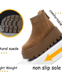 Fujin 7cm Suede Leather Snow Shoes Ankle Booties Platform Winter Boots Women Comfortable Non Slip Chelsea Boots Chunky Heel - Image 4