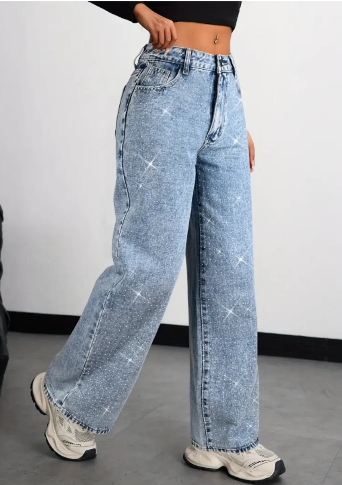 American-style high street retro full-diamond wide-leg jeans for women new 2025 autumn style versatile and slimming great for a - Image 4
