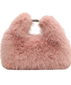 Faux Fur Shoulder Bag for Women Top Handle Clutch Bag Adjustable Strap Fluffy Crossbody Bag Lady Furry Handbag Party Purse - Image 4