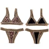Reversible Leopard Handmade Crochet Bikinis Set Black Poolside Swimwear Blue Paisley Luxury Swimsuit maillot de bain femme