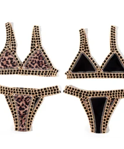 Reversible Leopard Handmade Crochet Bikinis Set Black Poolside Swimwear Blue Paisley Luxury Swimsuit maillot de bain femme