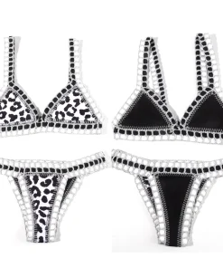Reversible Leopard Handmade Crochet Bikinis Set Black Poolside Swimwear Blue Paisley Luxury Swimsuit maillot de bain femme - Image 2