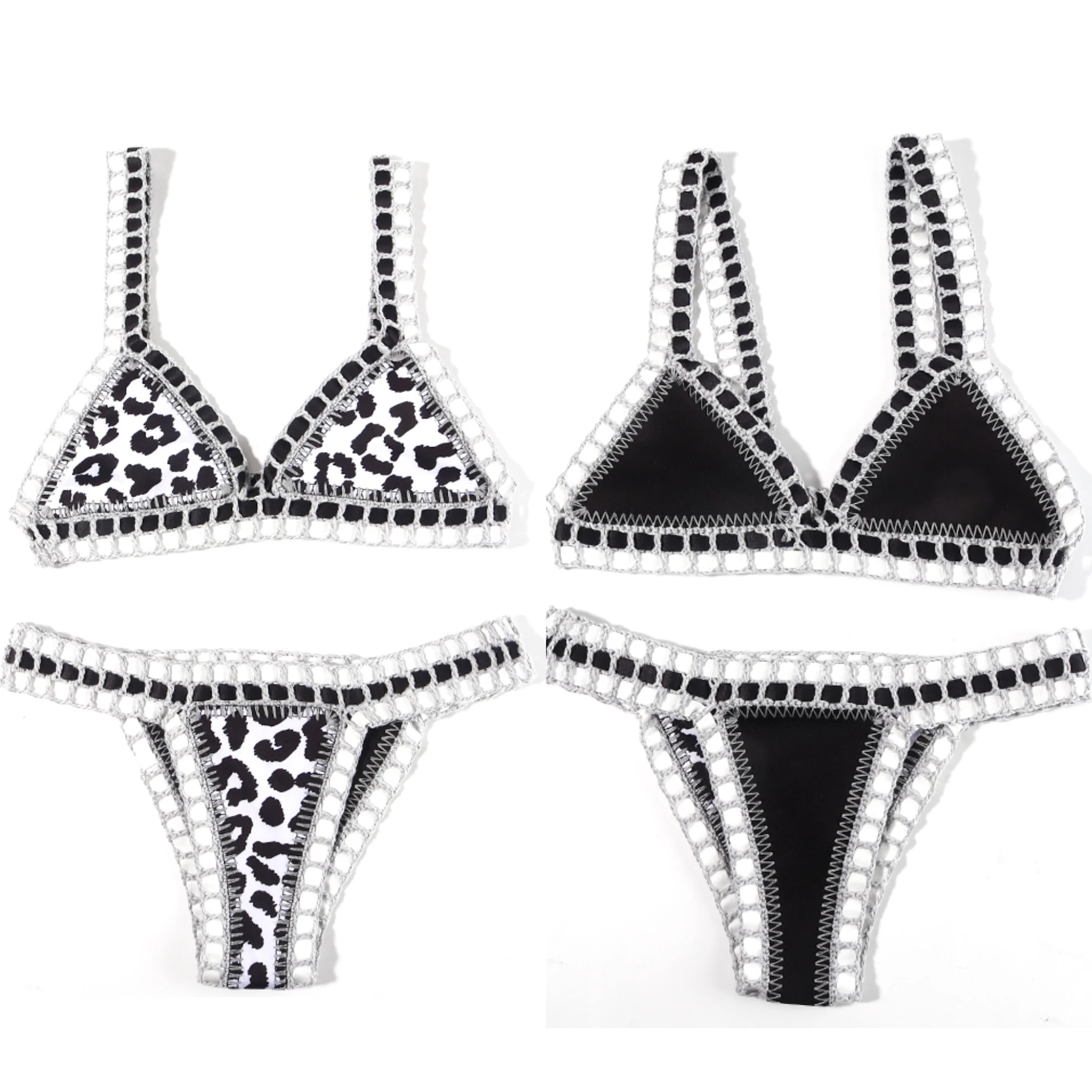 Reversible Leopard Handmade Crochet Bikinis Set Black Poolside Swimwear Blue Paisley Luxury Swimsuit maillot de bain femme - Image 2