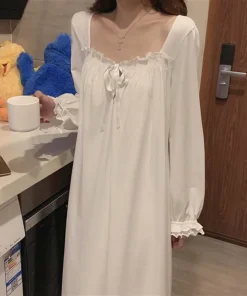 Alternative view of Winter Women's Nightgowns New Long Sleeve Cotton Sleepwear Dress Spring Autumn Night Dress Loose Big Size Woman Sleep Shirts