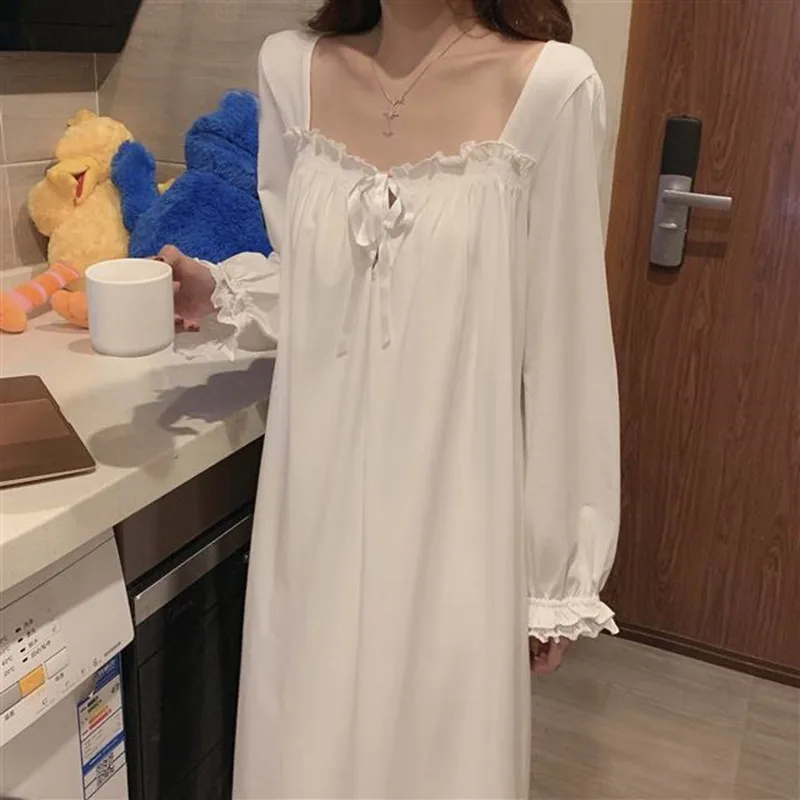 Winter Women's Nightgowns New Long Sleeve Cotton Sleepwear Dress Spring Autumn Night Dress Loose Big Size Woman Sleep Shirts - Image 2