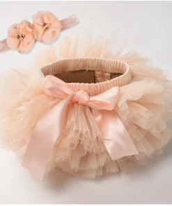 Baby girl tutu skirt 2pcs tulle lace bloomers diaper cover Newborn infant outfits Mauv headband flower set Baby mesh bloomer
