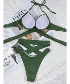 Push Up Bikini 2024 Women Swimsuit Bandage Solid Brazilian Bikini Set High Waist Female Swimwear Women Bathing Suit Beachwear - Image 5