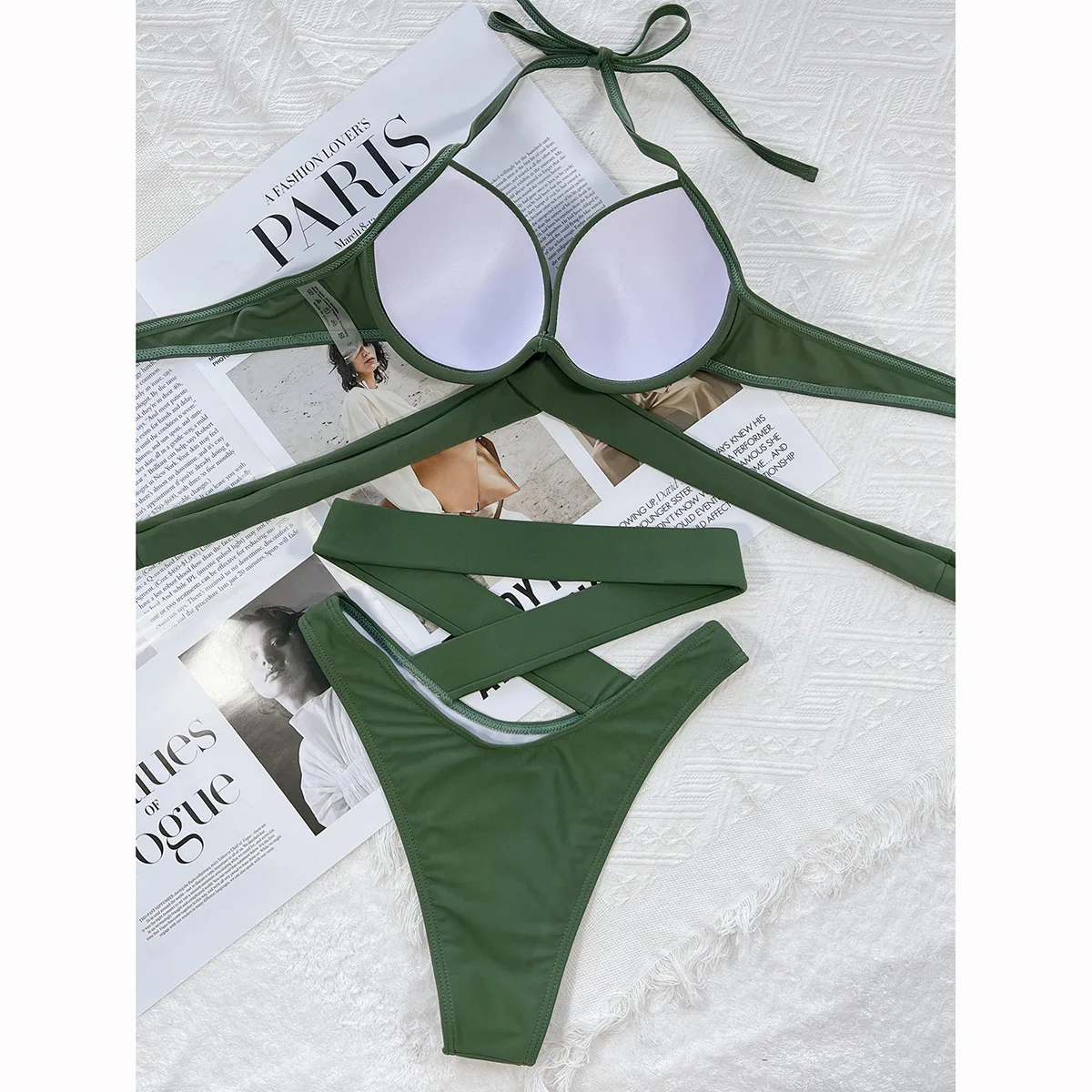 Push Up Bikini 2024 Women Swimsuit Bandage Solid Brazilian Bikini Set High Waist Female Swimwear Women Bathing Suit Beachwear - Image 5