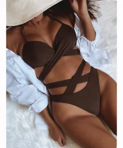 Alternative view of Push Up Bikini 2024 Women Swimsuit Bandage Solid Brazilian Bikini Set High Waist Female Swimwear Women Bathing Suit Beachwear
