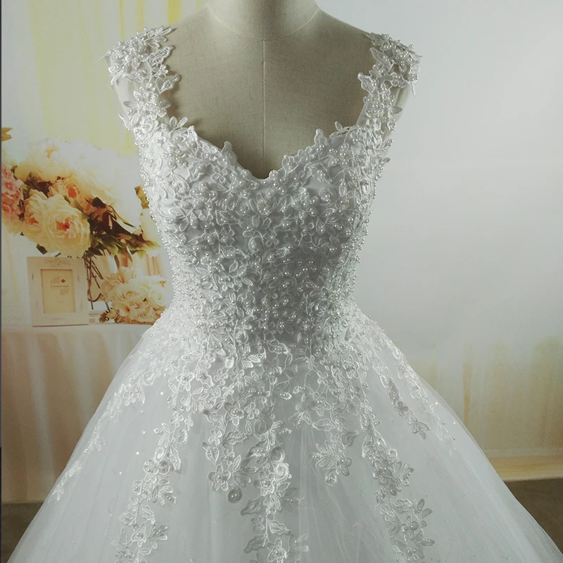 Customized ZJ9076 Ball Gown Spaghetti Straps White Ivory Tulle Pearls Bridal Dress For Wedding Dresses 2025 Marriage - Image 3
