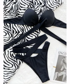 Push Up Bikini 2024 Women Swimsuit Bandage Solid Brazilian Bikini Set High Waist Female Swimwear Women Bathing Suit Beachwear - Image 4