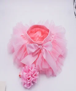 Baby girl tutu skirt 2pcs tulle lace bloomers diaper cover Newborn infant outfits Mauv headband flower set Baby mesh bloomer - Image 4