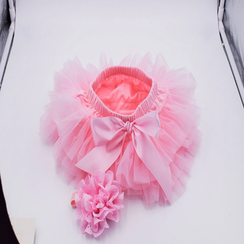 Baby girl tutu skirt 2pcs tulle lace bloomers diaper cover Newborn infant outfits Mauv headband flower set Baby mesh bloomer - Image 4