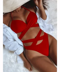 Push Up Bikini 2024 Women Swimsuit Bandage Solid Brazilian Bikini Set High Waist Female Swimwear Women Bathing Suit Beachwear