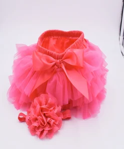 Baby girl tutu skirt 2pcs tulle lace bloomers diaper cover Newborn infant outfits Mauv headband flower set Baby mesh bloomer - Image 5
