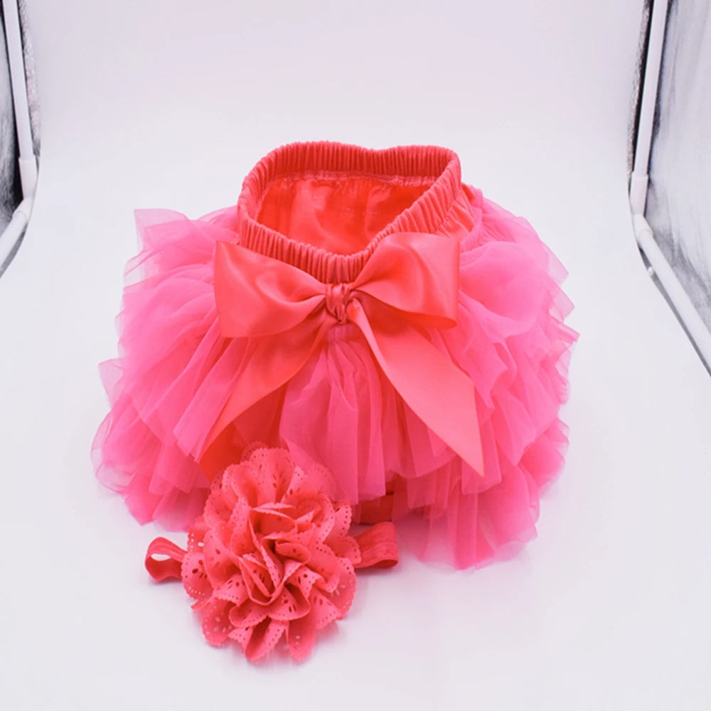 Baby girl tutu skirt 2pcs tulle lace bloomers diaper cover Newborn infant outfits Mauv headband flower set Baby mesh bloomer - Image 5