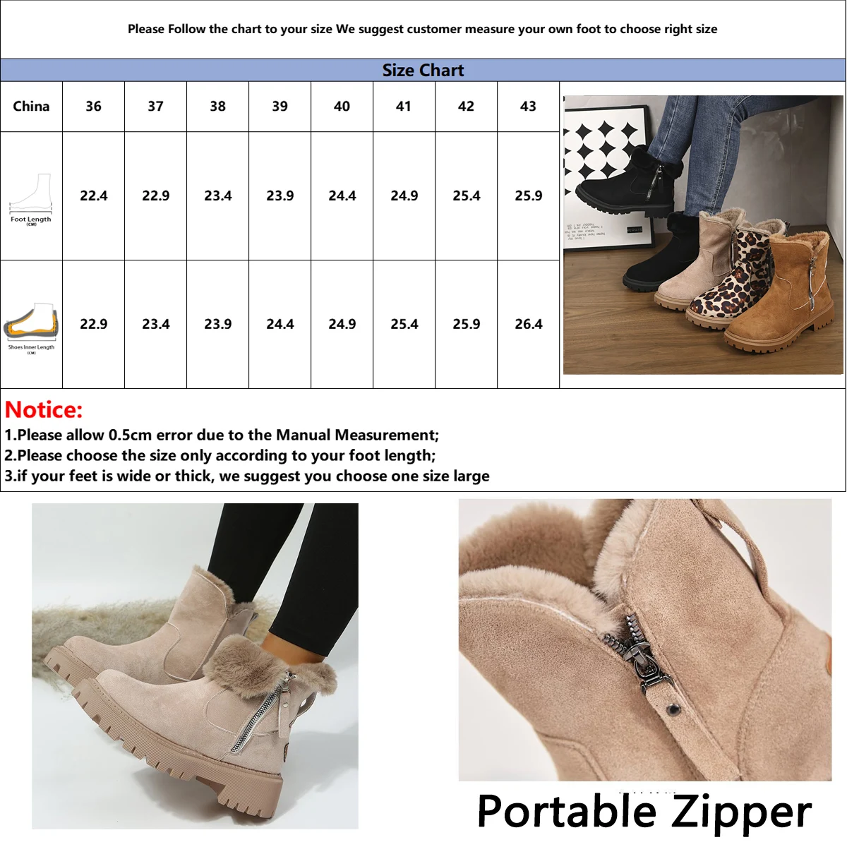 Women Snow Boots 2026 Winter New Solid Color Plush Zipper Thick Bottom Anti Slip Warm Cold Proof Cotton Shoes Snow Boots - Image 6