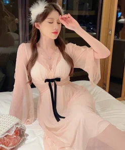 Spring Nightdress Women Lace Sweet Nightgown Home Dress Pajamas Summer Girl Princess Style Soft Sleepwear Nightwear Outwear - Image 5