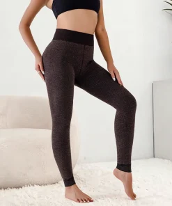 Women Ribbed Fleece Lined Leggings Stretch Slim Fit Ankel Length Sparkly Tights High Waist Winter Thermal Pants Tummy Control - Image 4