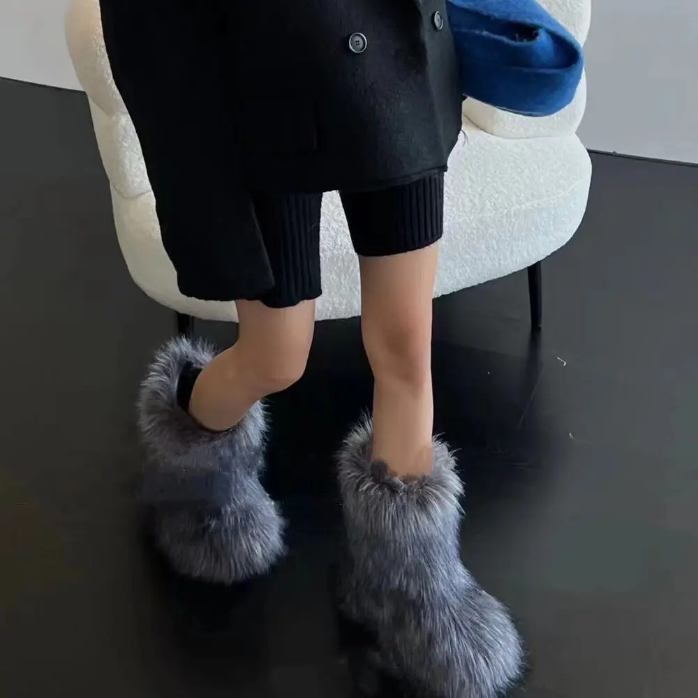 Women's Winter Snow Boots Outdoor Luxury Furry Faux Fox Fur Boots Woman Plush Warm Platform Shoes New Fashion Bottes Big Size 46 - Image 6