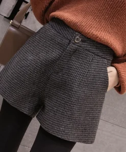 Thicker Houndstooth Shorts Women Autumn Winter New Warm High Waist A-line Vintage Baggy Bottom Korean Fashion Streetwear Chic - Image 3