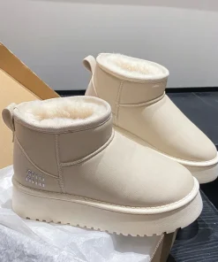 Women's Platform Thick-Soled Snow Boots New Winter Waterproof Short Tube Elevated Cotton Shoes Warm Fleece-Lined Bread Shoes - Image 3