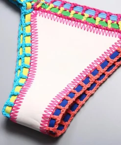2 Pcs/Set Summer Bikini Set Bathing Suit Bright Color Patchwork Beachwear Handmade Crochet Women Swimsuit for Beach - Image 6