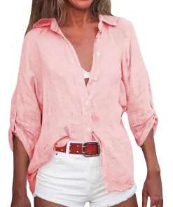 Alternative view of 2025 Cross-border Europe and the United States AliExpress New Women's Solid Color Loose Seven-quarter Sleeve Shirt