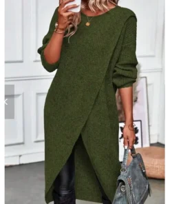Womens Long Knitted Sweater Dress 2025 Autumn Winter Warm Fur Jumpers Casual Solid Loose Knit Midi Dress Lady Work Pullovers - Image 3
