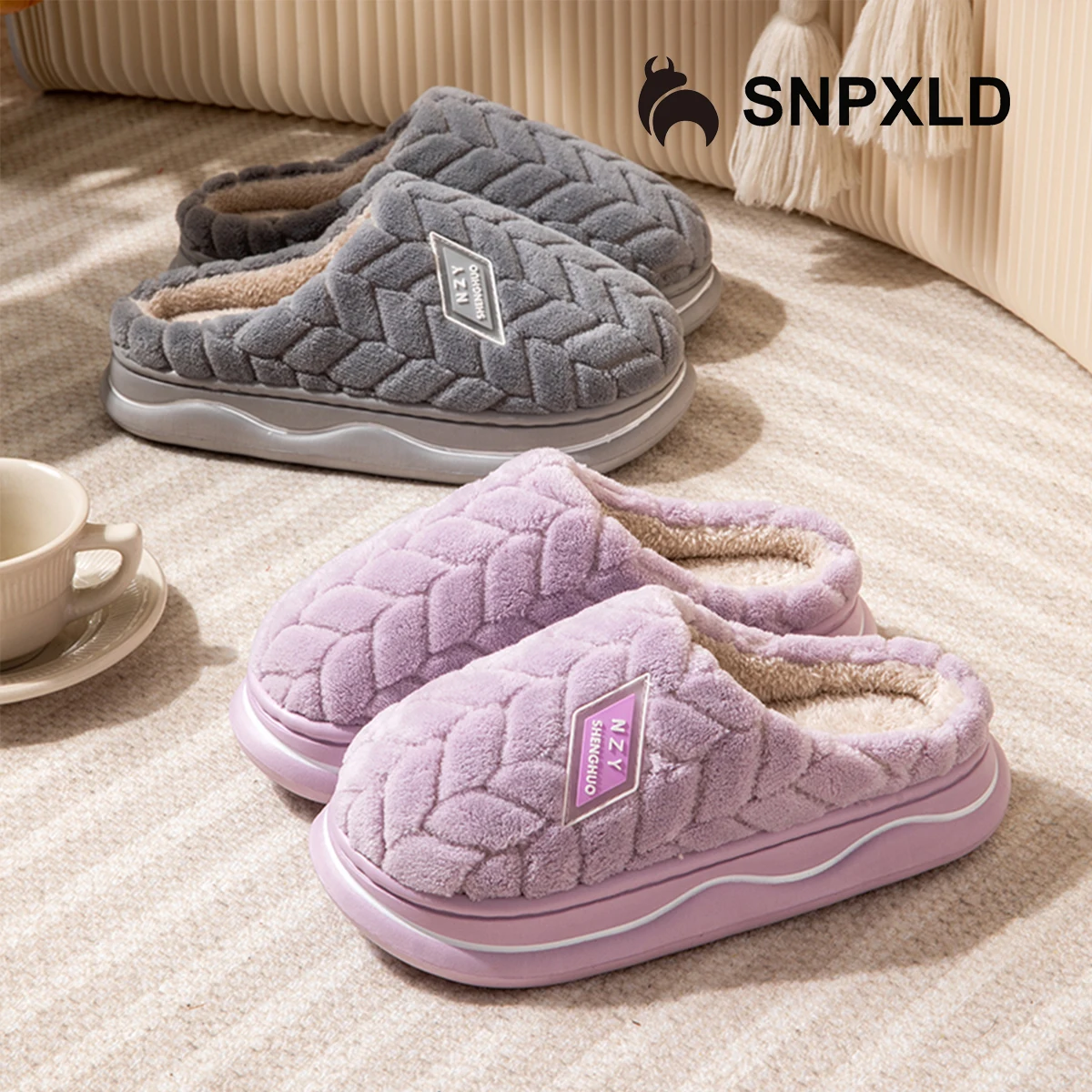 Winter Home Slippers for Women Warm Thick Sole Non Slip Indoor Slippers for Men Fluffy Bedroom Slippers for Unisex - Image 4