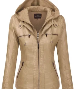 Hooded Leather Jacket Two-Piece Set Removable Large Size Leather Jacket for Women Spring & Fall Outwear for Women Pu Washed Leather - Image 3