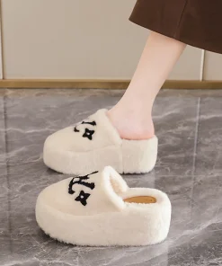 2025 Autumn & Winter New Platform Thick-Soled Mule Furry Slippers - High-Heel, Warm Cotton Slippers for Indoor & Outdoor Wear - Image 4