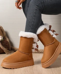Winter Women Mid-calf Boots Thick Plush Thick Sole Non-slip Fashion Snow Boots Women Solid Color Classic Retro Shoes for Women - Image 3