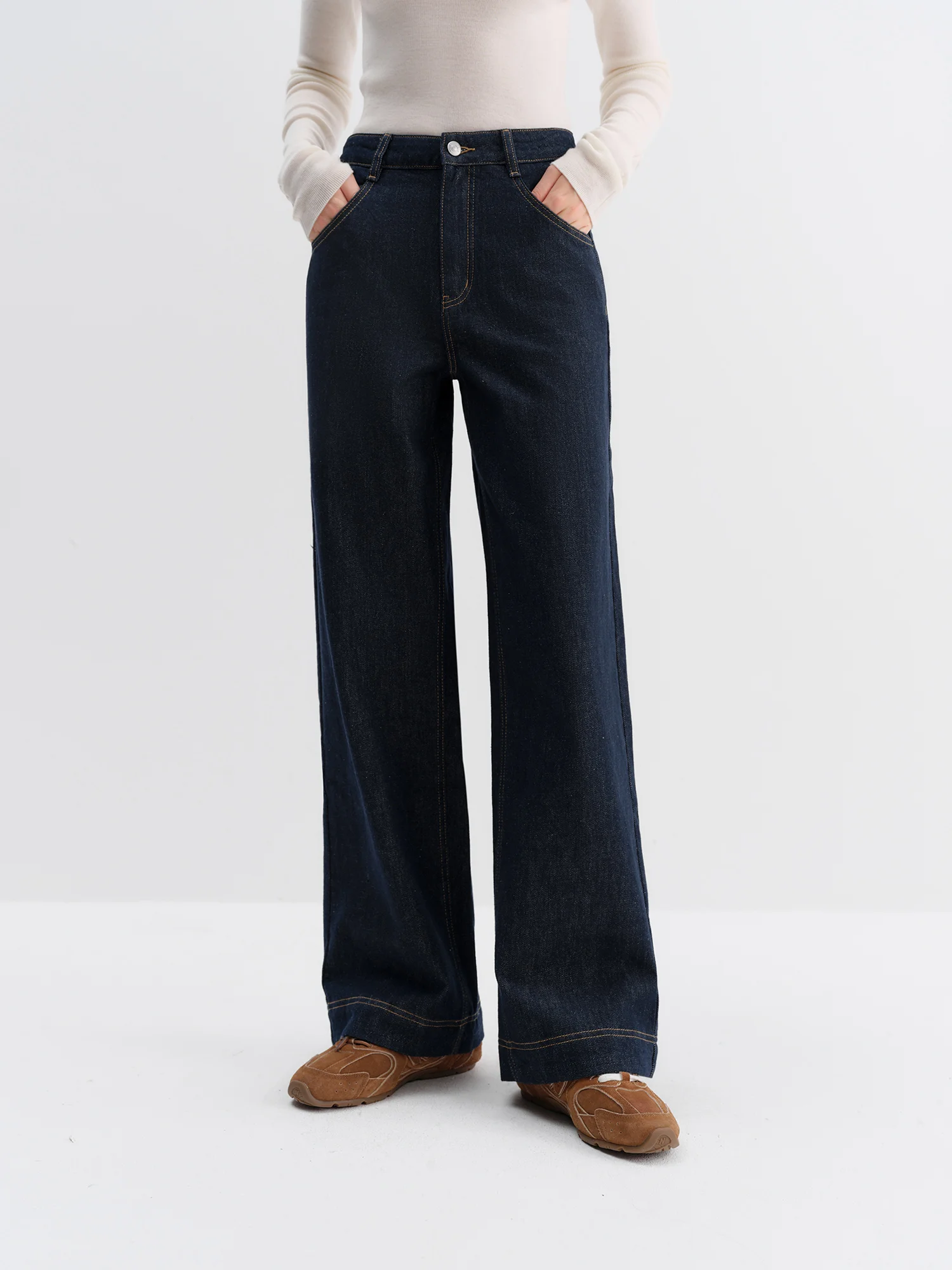 FSLE Straight High Waist Jeans for Women Winter Solid Simple All-match 2025 New Long and Short Versatile Pants Korean Style - Image 2