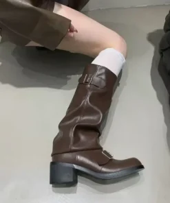 Woman Boots Knee High Platform Chunky Heels Trend Punk Gothic New Rock Leather Fashion Women's Shoes Motorcycle Footwear - Image 4