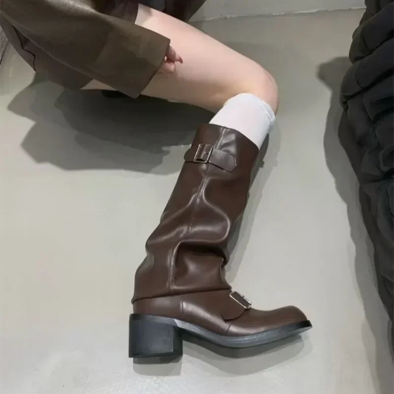 Woman Boots Knee High Platform Chunky Heels Trend Punk Gothic New Rock Leather Fashion Women's Shoes Motorcycle Footwear - Image 4