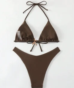 Sexy Bikini Set Solid Swimsuit Women Beachwear 2026 Thong Micro Bikinis Female Swimwear High Cut Neck Bathing Suit Beach Biquini - Image 6