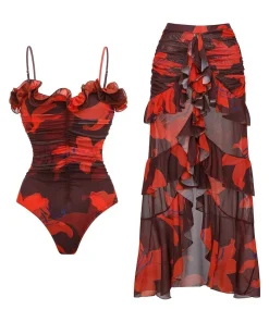 Sexy Swimsuit Women Bikini Set Lily Contrast Print Fabric Patchwork Skirt Push Up Swimsuit Biquini Bodysuit Bathing Suits - Image 4